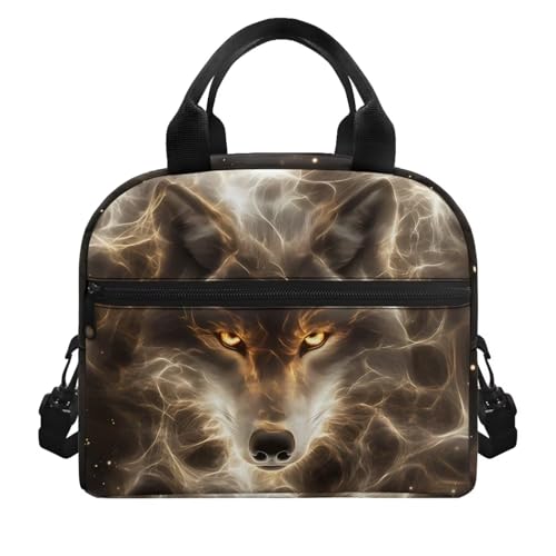 Wolf Lunch Box for Kids Girls 4-6 Galaxy Preschool Lunch Box Boys 6-8 Simple Modern Meal Bag Kids 8-10 Preschool Kindergarten Toddler Elementary School Adjustable Shoulder Strap - color: Galaxy Wolf