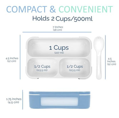 Small Snack Containers for Kids Toddlers - 3 Compartments (Set of 2) - Leak-Proof Reusable Boxes with Lids - BPA-Free Plastic Mini Bento Lunch Box - Holds 2 Cups Capacity (Pastel Blue+Teal Sparkle) - color: Pastel Blue + Teal Sparkle MINI 2pk