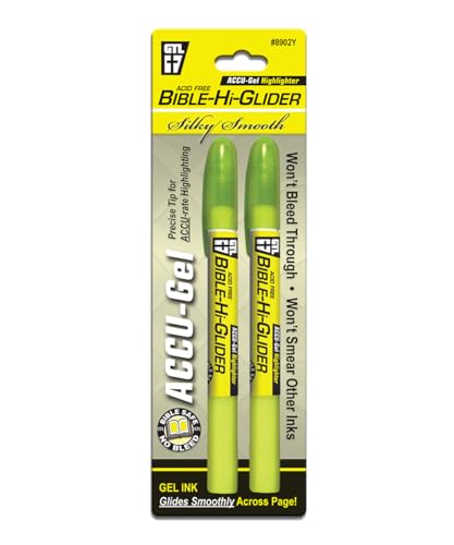 G.T. Luscombe Company, Inc. Accu-Gel Bible Highlighter, Bible Study, No Bleed Solid Gel, No Smearing or Fading, Long Lasting, Bright Translucent Color Dry Marker, Yellow
