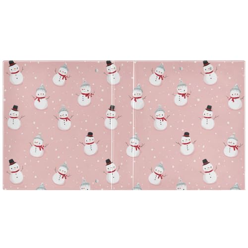 Fustylead Lovely Xmas Snowmen on Pink 3 Ring Binder, D-Rings 1.5" Hardcover Folder, Fits 200 Sheets of A4 Paper, Durable Clipboard & Clean View with Inside Pockets for School Home Office - size: 12.4x10.63x2.36 Inch-2 Pack