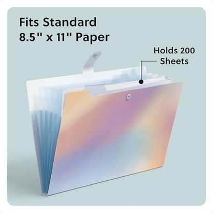 U Brands Poly 6 Pocket Expandable Folder with Tabs, Lucent Dreams Pastel, 1 Count, 1/5-cut tabs and 14 Blank Adhesive Labels - color: Pastel