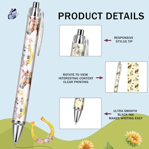 Horse Ballpoint Pens Supplies - 24 Pcs Retractable Office Gifts Supplies Horses Black Ink Pen Smooth Fine Point Cartoon Writing Stylus for Journaling School Work Nursing Medical Graduation - style: Horse