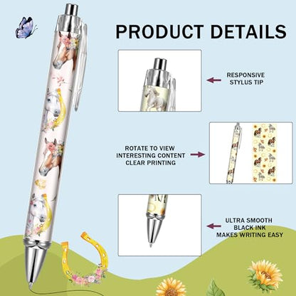 Horse Ballpoint Pens Supplies - 24 Pcs Retractable Office Gifts Supplies Horses Black Ink Pen Smooth Fine Point Cartoon Writing Stylus for Journaling School Work Nursing Medical Graduation - style: Horse