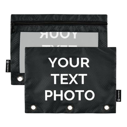 Custom Text Pencil Pouch for 3 Ring Binder Personalized Text Photo Pencil Case Clear Window Pencils Bag for School Office 2 Packs - color: Custom