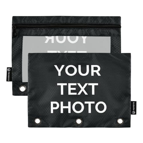 Custom Text Pencil Pouch for 3 Ring Binder Personalized Text Photo Pencil Case Clear Window Pencils Bag for School Office 2 Packs - color: Custom