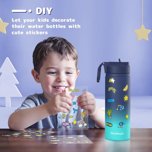 Gonfoam 20oz Kids Stainless Steel Insulated Water Bottle, 2 Pack | DIY Stickers, BPA-free, Leak-proof, Sturdy, Keeps Cold 24h, Easy to Carry, Easy to Clean, Back to School, Gifts - color: Blue/Purple, size: 20 Ounces