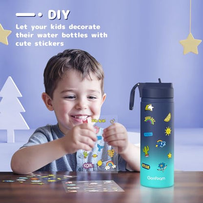 Gonfoam 20oz Kids Stainless Steel Insulated Water Bottle, 2 Pack | DIY Stickers, BPA-free, Leak-proof, Sturdy, Keeps Cold 24h, Easy to Carry, Easy to Clean, Back to School, Gifts - color: Blue/Purple, size: 20 Ounces