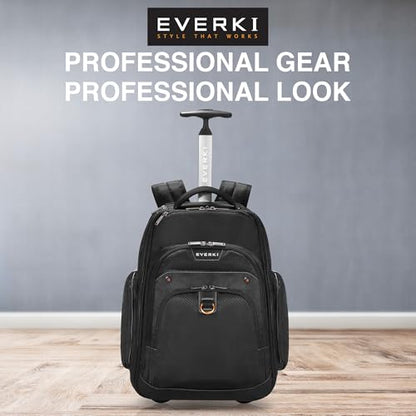 EVERKI Atlas Wheeled 30L Laptop Backpack - Rolling Backpack for Men & Women, Carry-On Travel Roller Backpack for Laptops, Fits 13 to 17.3 Inches with Adjustable Compartment for Business & Work - Black - size: Atlas Original - 30L