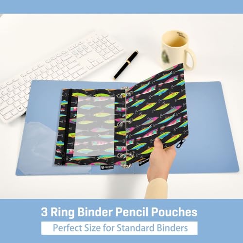 Fishing Lures Pencil Pouches for 3 Ring Binder, Zipper Binder Pencil Case, 2 Pack Clear Window Case Bag for Office Organizers - color: Fishing Lures