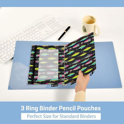 Fishing Lures Pencil Pouches for 3 Ring Binder, Zipper Binder Pencil Case, 2 Pack Clear Window Case Bag for Office Organizers - color: Fishing Lures