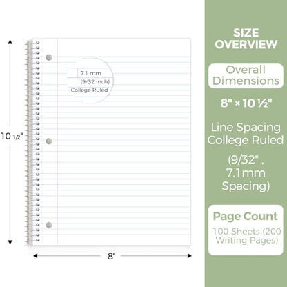 SKYDUE 8"x10.5" Spiral Notebook - College Ruled 100 Sheets, 1 Subject Notebook for School & Office, 3-Hole Punched Paper, Green - color: Green