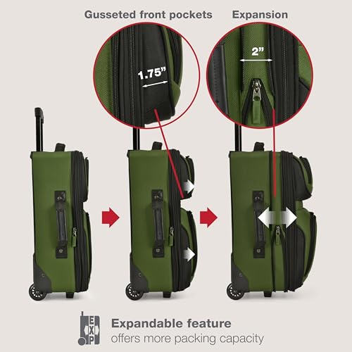 U.S. Traveler Rio Lightweight Softside Rolling Carry-on Suitcase, 2-Wheel Set, Green - color: Green, size: 21"/14"