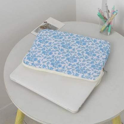 13.3 Inch Laptop Sleeve, Cute Flower Printed Puffy Case, Quilted Floral Protective Cover for Mac-Book Air/Pro, Aesthetic Laptop Carrying Bag - color: Blue-Floral