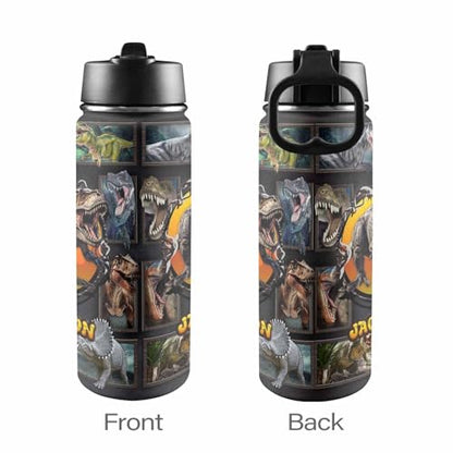 Personalized Children Name Water Bottles with Straw Lid, Customized Dinosaur Insulated Stainless Steel Waterbottle with Name, Travel Cup for Boys School Holiday - color: Color 11
