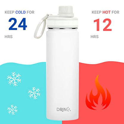 DRINCO Stainless Steel Water Bottle Spout Lid Vacuum Insulated Double Wall Water Bottle Wide Mouth (40oz 32oz 22oz 18oz 14oz) Leak Proof Keeps Cold or Hot (22 oz, 22oz Artic White) - color: 22oz Artic White, size: 22 Ounces