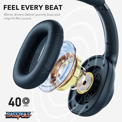 Bluetooth 6.0 Active Noise Cancelling Headphones for Airplane Travel, LDAC Hi-Res Audio, 90H Playtime Wired and Wireless ANC Headphones, Over Ear Headset for Home Office, Custom EQ via APP, Blue - color: Blue