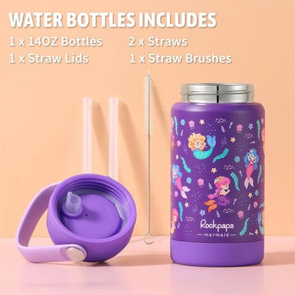 rockpapa Kids Lunch Box Set with 14oz Insulated Water Bottle & Lunch Bag, Leakproof 5.5 Cups Bento Box for School & Children, BPA-Free, Microwave Safe for Boys Girls (Purple Mermaid) - color: Purple Mermaid