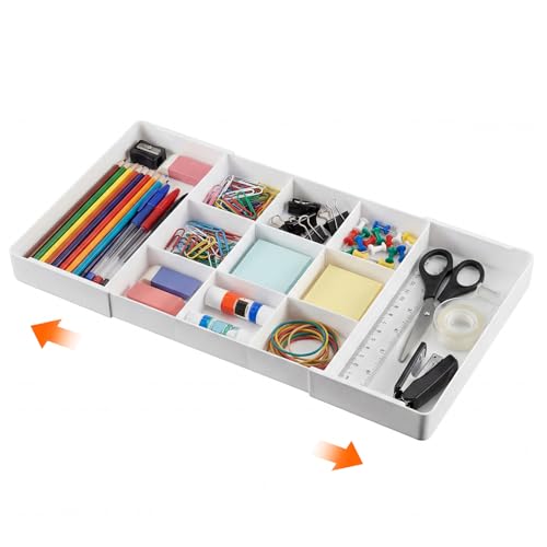 Briwooody 1 Pcs Large Expandable Acrylic Drawer Organizers, Grid Adjustable Drawer, Dividers Organizer for Desk, Makeup, Jewelry, Office, Kitchen Supplies (White,11 Compartments) - color: White, size: 11 Compartments