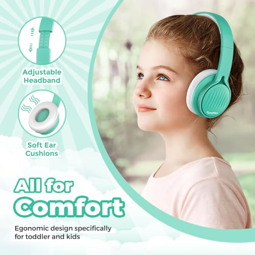TuneFlux Upgraded Kids Headphones, Wired Toddler Headsets, 85dB Limited Volume On Ear Headphones, Portable Foldable Design, Stereo Sound Kids Headsets for School/Tablet/Travel-Green - color: Green