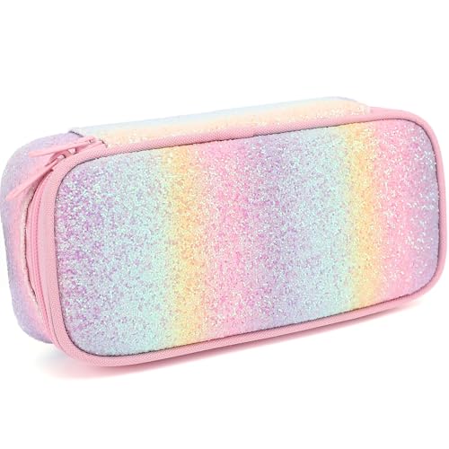 FlowFly Pencil Case for Girls Boys, Large Capacity Pencil Pouch for Kids, Portable Soft Pen Bag for Teen, Glitter - color: Glitter