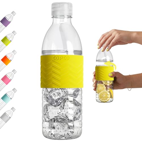 Copco Hydra 16.9 oz Water Bottle with Leak-Proof Lid - Tritan Reusable with Textured Grip Sleeve - BPA-Free, Shatter-Resistant, Dishwasher Safe for Travel, Gym, Work, Outdoors (Chevron Buttercream) - color: Chevron Buttercream, size: 16.9 Ounces