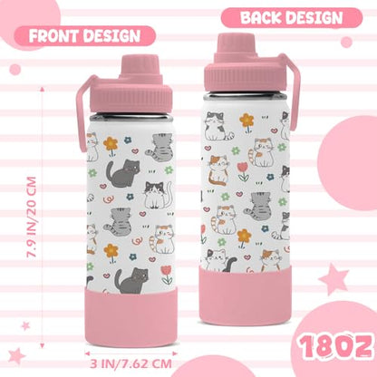 Cat Gifts for Girls Women, 18oz Cats Water Bottle with 2 Lids (Spout and Straw Lid), Kids Insulated Stainless Steel Cat Lovers Tumbler Cup, Birthday Gifts for Women Teen Girl - color: Cat-1