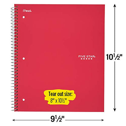 Five Star Spiral Notebooks, 1 Subject, Wide Ruled Paper, 100 Sheets, 10-1/2" x 8", Red, Black, Blue, 3 Pack (73059) - style: Primary