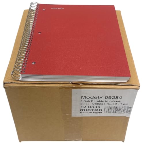 Mintra Office Durable Spiral Notebooks, 5 Subject (Chili Oil, College Ruled 12pk) - color: Chili Oil, size: College Ruled 12pk