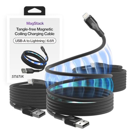 Statik MagStack USB A to iProduct Cable MFi Certified, Clutter-Free Magnetic Charging Cable, Anti-Tangle Phone Charger Cord, 12W, Compatible with iPhone & iPad, 6FT, 3-Pack - color: Black, size: 6ft (3 Pack), style: USB-A to Lightning