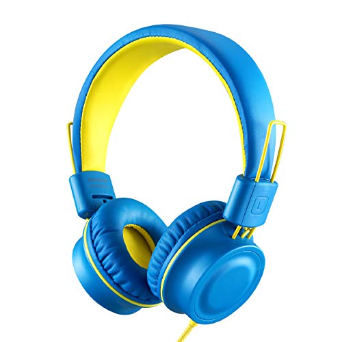noot products K33 Kids Headphones Wired 3.5mm Jack, Foldable, Electric Blue | Stereo Tangle-Free 5ft Long cord, Plug-in, On-Ear Headset for Children, Boys, Girls, iPad, School, Kindle, Travel, Plane - color: Electric Blue