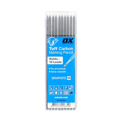 OX Tools 2.88 mm Tuff Carbon Marking Carpenter Pencil Lead Refills – 10 Pack Break Resistant Graphite Replacements for Construction, Woodworking & Deep‑Hole Mechanical Pencils - style: 10 Refill Leads – Graphite