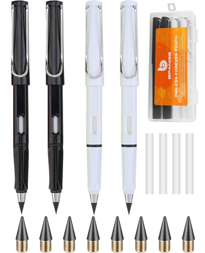 Infinity Forever Pencil Christmas Gifts - 0.7mm Infinite Everlasting Metal Inkless Pencils Set with Eraser, No Need Sharpened, Replace Mechanical Pen for Sketch, Drawing and Writing（With Pen Case）