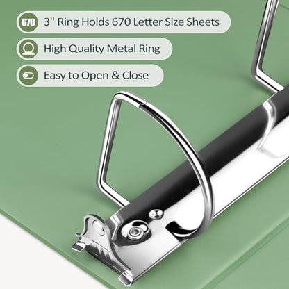 Sooez 3 Ring Binder 3 Inch, Large Binder with Pocket, Olive Green, 8.5"x11" | Holds 670-Sheet of Letter Paper, Extra Durable, PVC-Free, Clear View Cover, Interior Pockets, Eco-Friendly, School, Office - color: Olive Green, size: 3 inch
