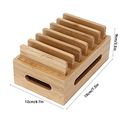 Wooden Charging Station Organizer, Stylish Retro Adjustable Multiple Device Charging Station Rack with Cable Box Organizer for Laptop Tablets Pads Smartphones