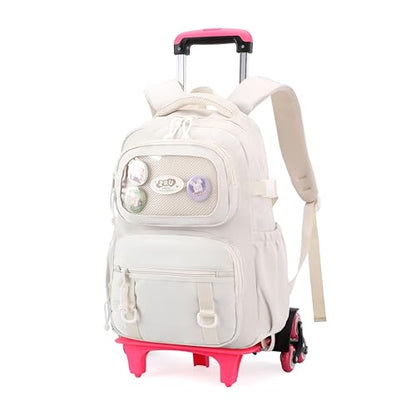 Mfikaryi Rolling Backpacks for Girls Plain School Backpack Cute Girls Backpack with Wheels - color: 5a# White-6 Wheels