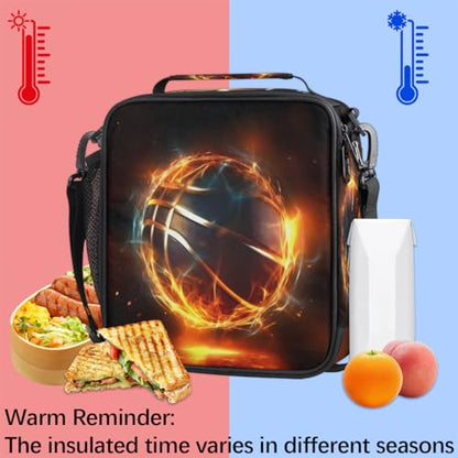 Flame Basketball Boys Lunch Box for School Insulated Kids Lunch Box Reusable Leakproof Lunch Bag Thermal Cooler Tote Picnic Lunchbox with Adjustable Shoulder Strap Back to School Gifts for Teens Boys - color: Flame Basketball