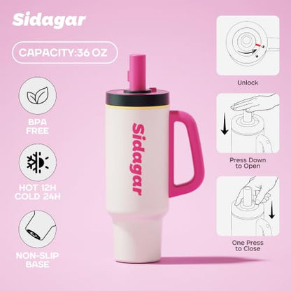 36oz Insulated Tumbler with Handle, Stainless Steel Water Bottle, Leak-Resistant Travel Coffee Mug with Push Button Lid, Cup Holder Friendly for Tea & Daily Use, White - color: Cloud White