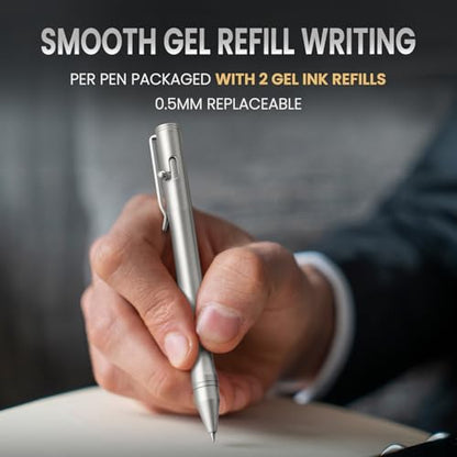 Origin-Joy Brass Bolt Action Pen Set, Heavy Duty EDC Copper Metal Tactile Turn Pen With Gel Ink Refills (Black & Nickel White) - color: Black & Nickel White