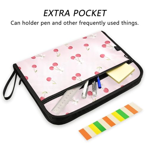 Pink Cherry White Bow File Folders,Plastic Folders with 13 Pockets,Expandable File Folder for Documents School Students Office,Aesthetic Folder with Labels A4 Letter Size - color: Multi 23