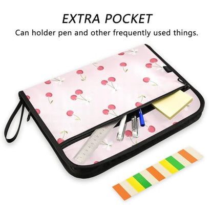 Pink Cherry White Bow File Folders,Plastic Folders with 13 Pockets,Expandable File Folder for Documents School Students Office,Aesthetic Folder with Labels A4 Letter Size - color: Multi 23