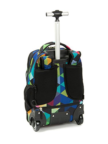 Tilami Rolling Backpack Armor Luggage School Travel Book Laptop 18 Inch Multifunction Wheeled Backpack Students - color: Blue Geometric