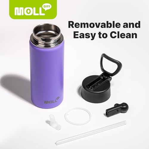 Kids Insulated Water Bottle with Straw-18 oz Stainless Steel Double Wall Vacuum Wide Mouth Water Bottle for School-Metal Travel Water Flask with Silicone Boot (Purple) - color: Purple, size: 18 Ounces