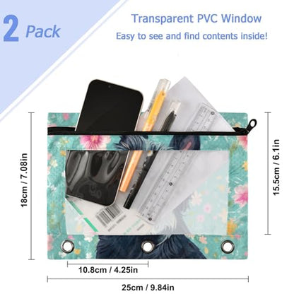 Studying 2 Pack Happy Scottish Terrier Flowers 3 Ring Binder Pencil Pouch Bags,Clear Window Zipper Storage Case for Boys Girls School Office Supplies Cosmetics Organizers - color: Multi-scottish Terrier