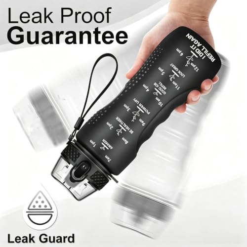 24 OZ Motivational Water Bottle With Time Marker,Leak Proof,Straw Lid, Tritan BPA Free Sports Water Bottle Black(1 Lid) - color: Black