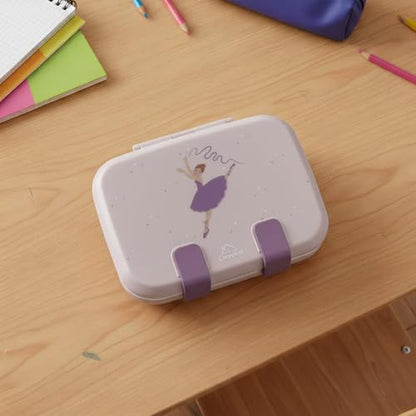 Kids Bento Explorer Lunch Box, 3 No-Mix Compartments, Microwave & Dishwasher Safe, Lightweight with Removable Tray, for Daycare, Preschool, School (Purple Light Powder Clevapirouette Friend) - color: Purple Light Powder Clevapirouette Friend