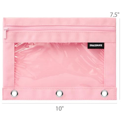 SPACEMATE Binder Pencil Pouch Case Box Bag for 3 Ring Binder School Supplies Girls Boys Kids, Clear Preppy Stuff Large Aesthetic Pen Organizer, Back to College Stationary, 1 Pack, Light Pink - color: Light Pink