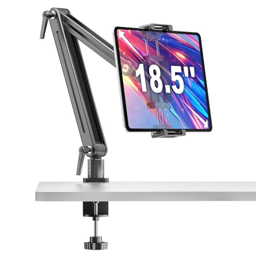 Portable Monitor Stand Desk Holder- Large Clamp support up to 6.5 12.9 14.6 15.6 18.5 inch 360° Rotating Base Swivel Tall Desk Arm Mount for iPad Pro/Mini/Air/Surface Strong Bearing Weight over 5.5lbs - size: Up to 18.5''