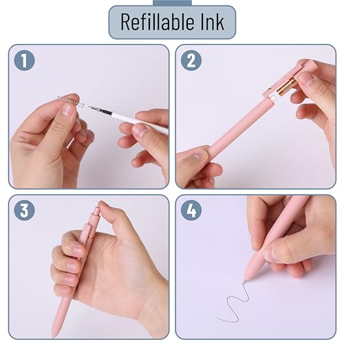 Mr. Pen- Retractable Gel Pens with Rose Gold Ring and Ball, 6 Pack | Morandi Barrels, Japanese Black Gel Pens, Fast Dry, Fine Point 0.5mm - color: Morandi Barrels with Rose Gold Ring
