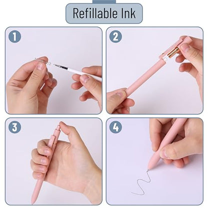 Mr. Pen- Retractable Gel Pens with Rose Gold Ring and Ball, 6 Pack | Morandi Barrels, Japanese Black Gel Pens, Fast Dry, Fine Point 0.5mm - color: Morandi Barrels with Rose Gold Ring