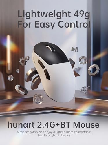hunart H6 49g Wireless Mouse, Bluetooth & 2.4GHz Rechargeable Mouse, Lightweight Silent Ergonomic Mouse with USB-C Charging, Portable Right-Hand Office Mouse for Laptop, PC, Mac (Black and White) - color: Black and White